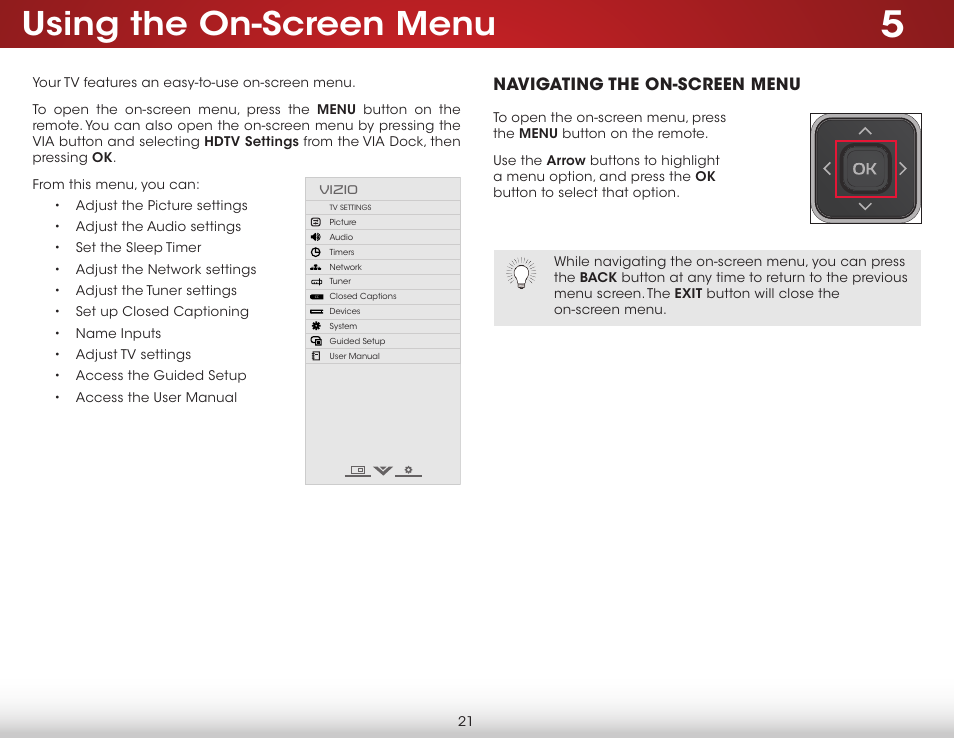 Using the on-screen menu, Navigating the on-screen menu | Vizio D650i-C3 - User Manual User Manual | Page 27 / 76