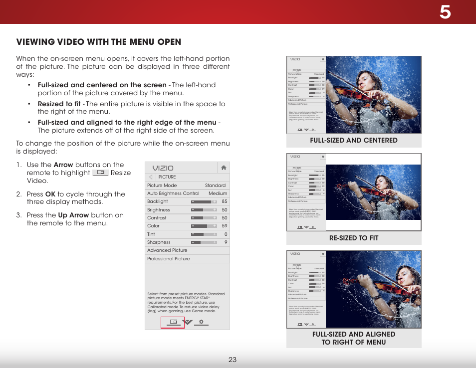 Viewing video with the menu open, Vizio | Vizio D650i-C3 - User Manual User Manual | Page 29 / 76