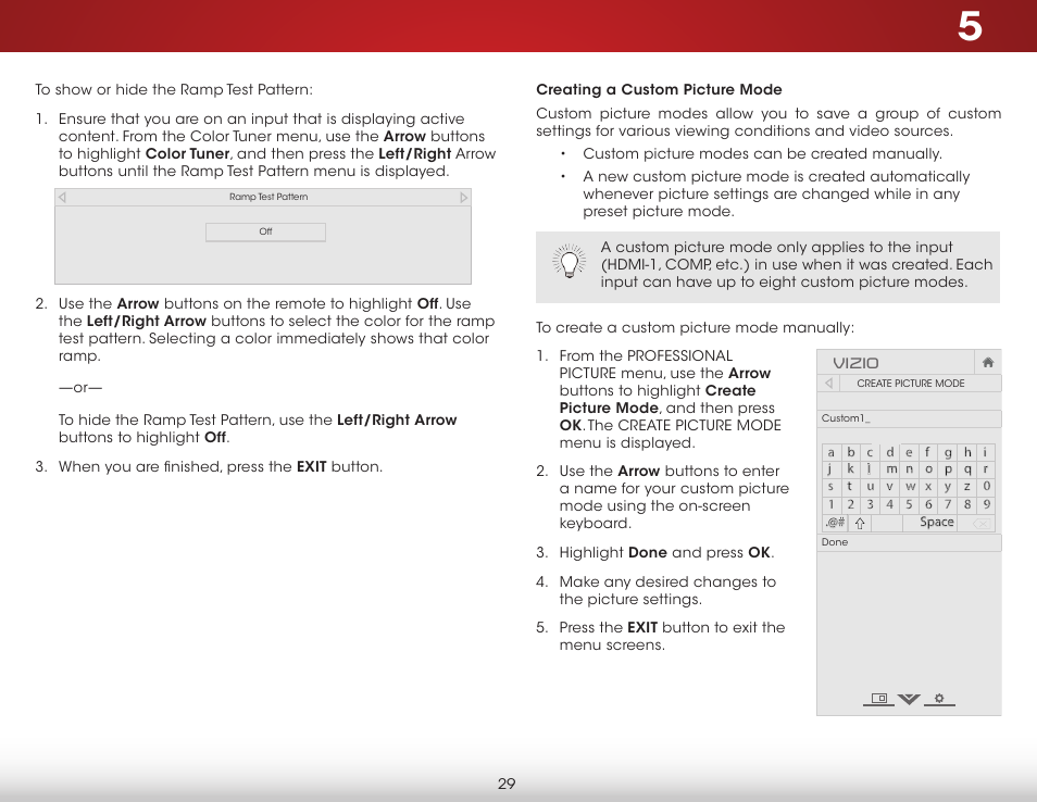 Creating a custom picture mode | Vizio D650i-C3 - User Manual User Manual | Page 35 / 76