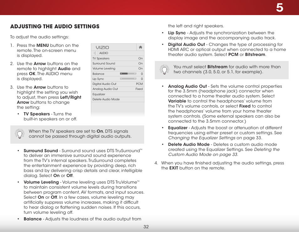 Adjusting the audio settings | Vizio D650i-C3 - User Manual User Manual | Page 38 / 76
