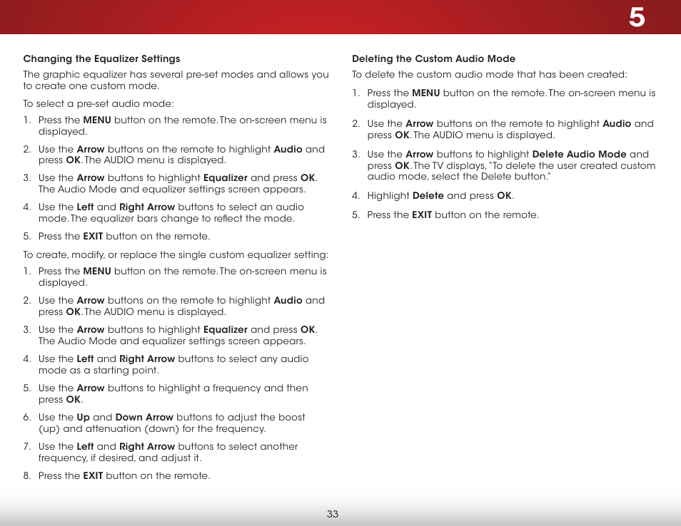 Changing the equalizer settings, Deleting the custom audio mode | Vizio D650i-C3 - User Manual User Manual | Page 39 / 76