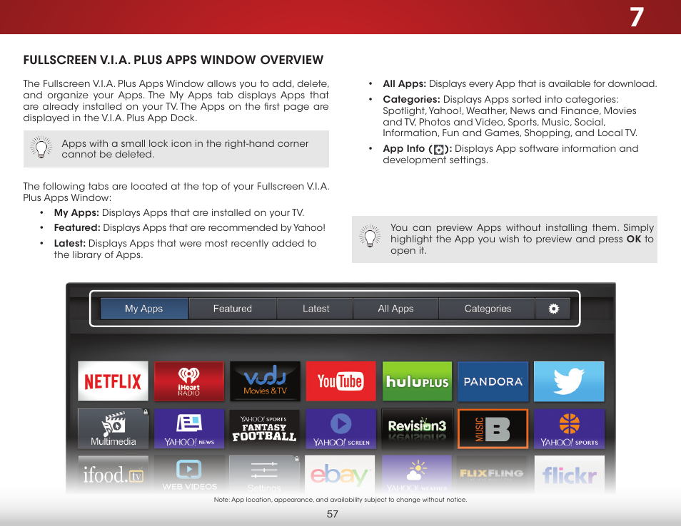 Fullscreen v.i.a. plus apps window overview | Vizio D650i-C3 - User Manual User Manual | Page 63 / 76