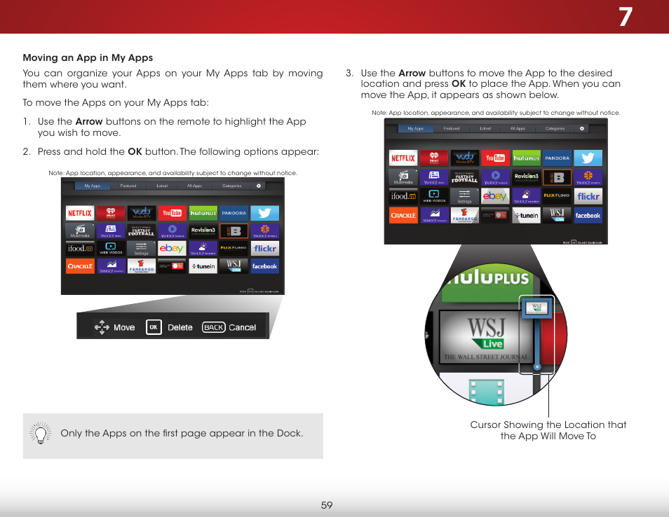 Moving an app in my apps | Vizio D650i-C3 - User Manual User Manual | Page 65 / 76