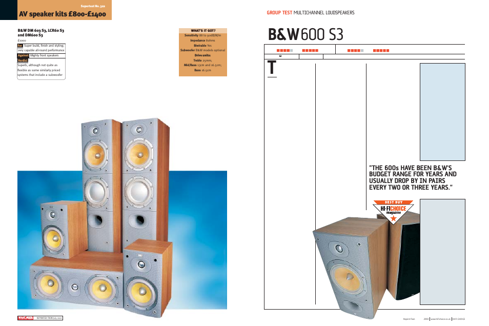 Bowers & Wilkins DM600 S3 User Manual | 1 page