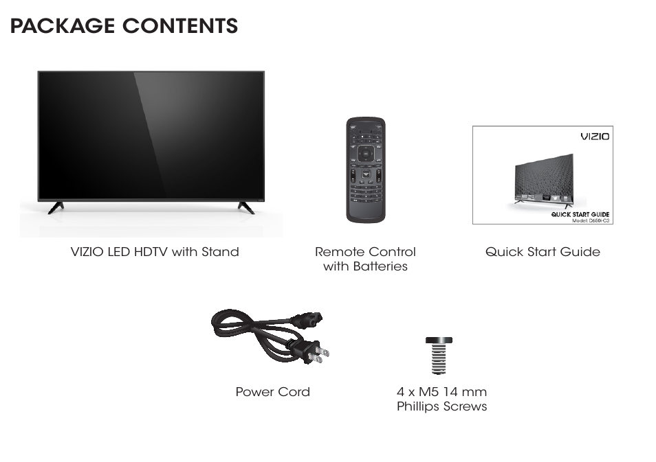 Package contents | Vizio D650i-C3 - Quickstart Guide User Manual | Page 5 / 25