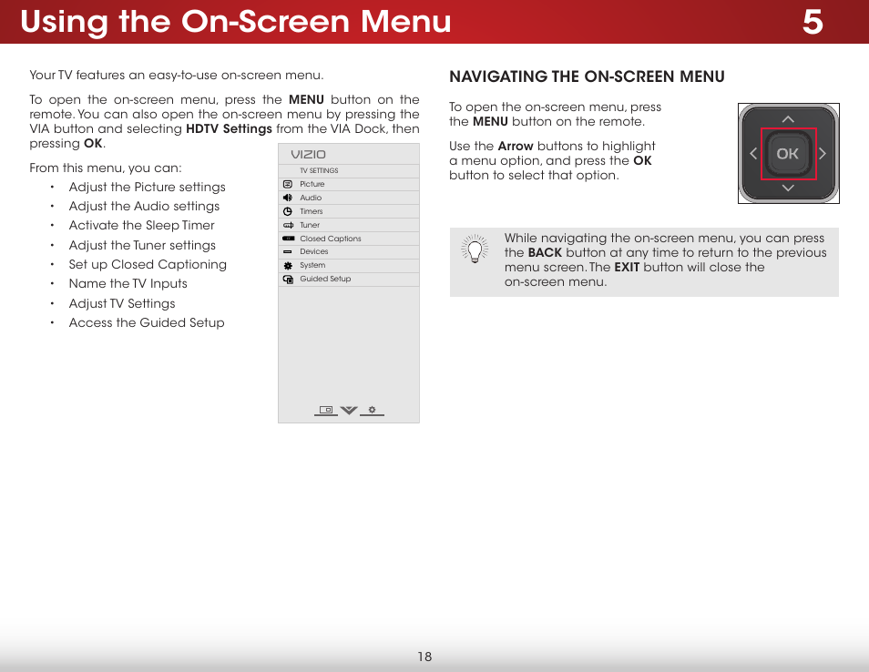 Using the on-screen menu, Navigating the on-screen menu | Vizio D390-B0 - User Manual User Manual | Page 24 / 59