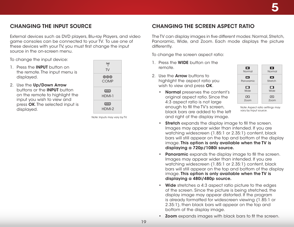 Changing the input source, Changing the screen aspect ratio | Vizio D390-B0 - User Manual User Manual | Page 25 / 59
