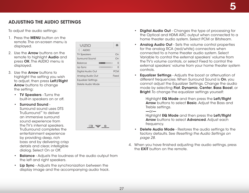 Adjusting the audio settings | Vizio D390-B0 - User Manual User Manual | Page 33 / 59