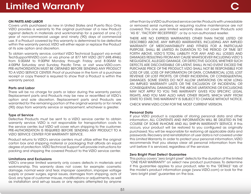 Limited warranty | Vizio D390-B0 - User Manual User Manual | Page 57 / 59