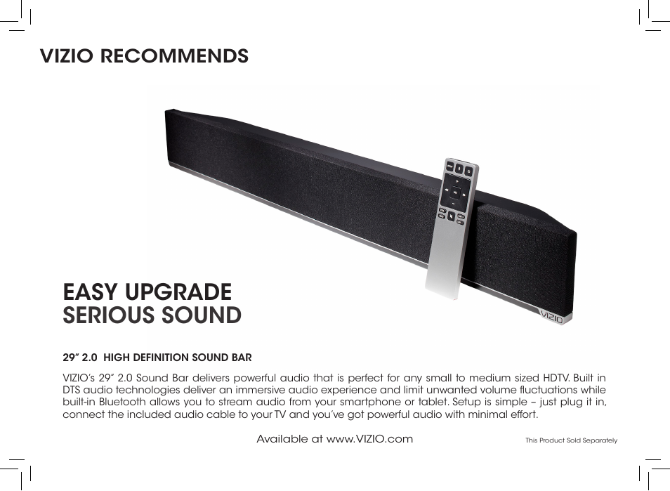 Easy upgrade serious sound, Vizio recommends | Vizio D390-B0 - Quickstart Guide User Manual | Page 13 / 20