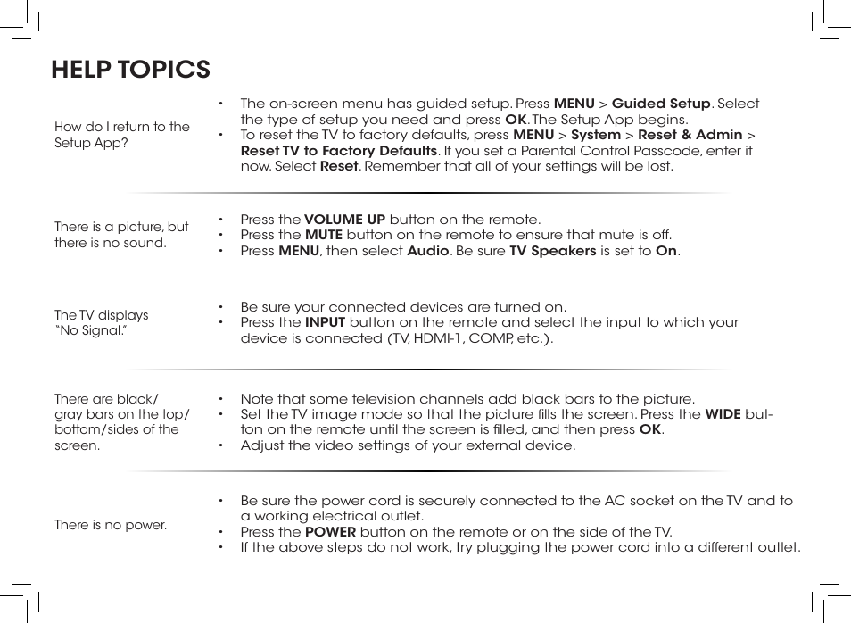 Help topics | Vizio D390-B0 - Quickstart Guide User Manual | Page 16 / 20