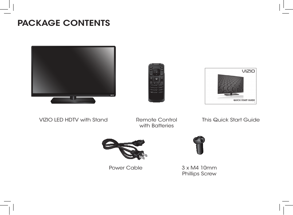 Package contents | Vizio D390-B0 - Quickstart Guide User Manual | Page 4 / 20
