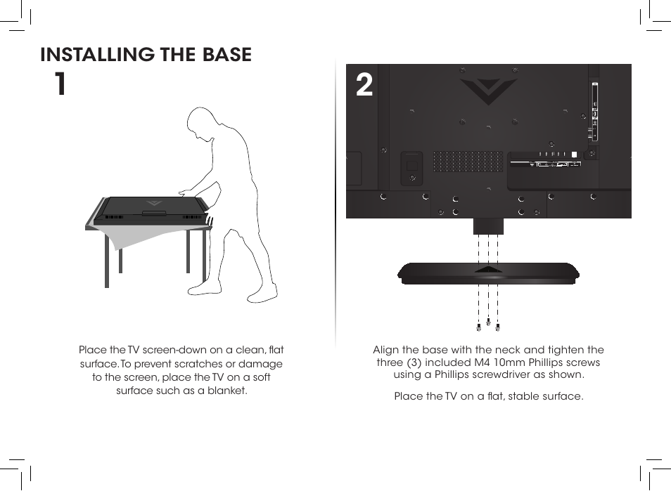 Installing the base | Vizio D390-B0 - Quickstart Guide User Manual | Page 6 / 20