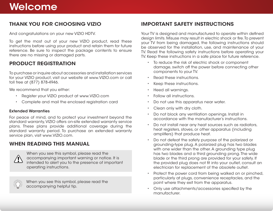 Welcome | Vizio D500i-B1 - User Manual User Manual | Page 3 / 75