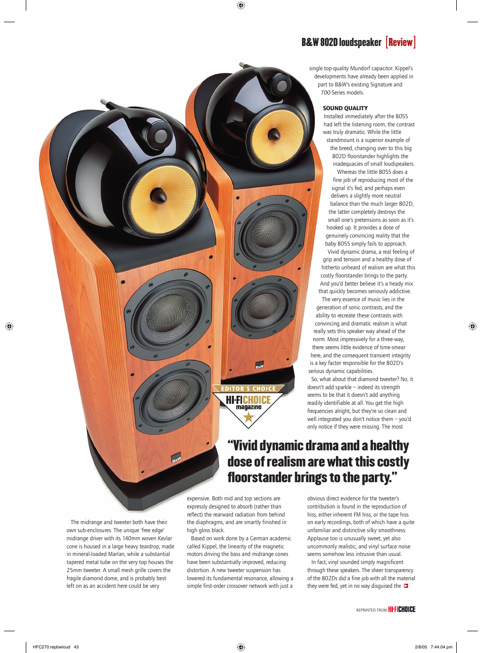 B&w 802d loudspeaker, Review | Bowers & Wilkins 802D User Manual | Page 2 / 3