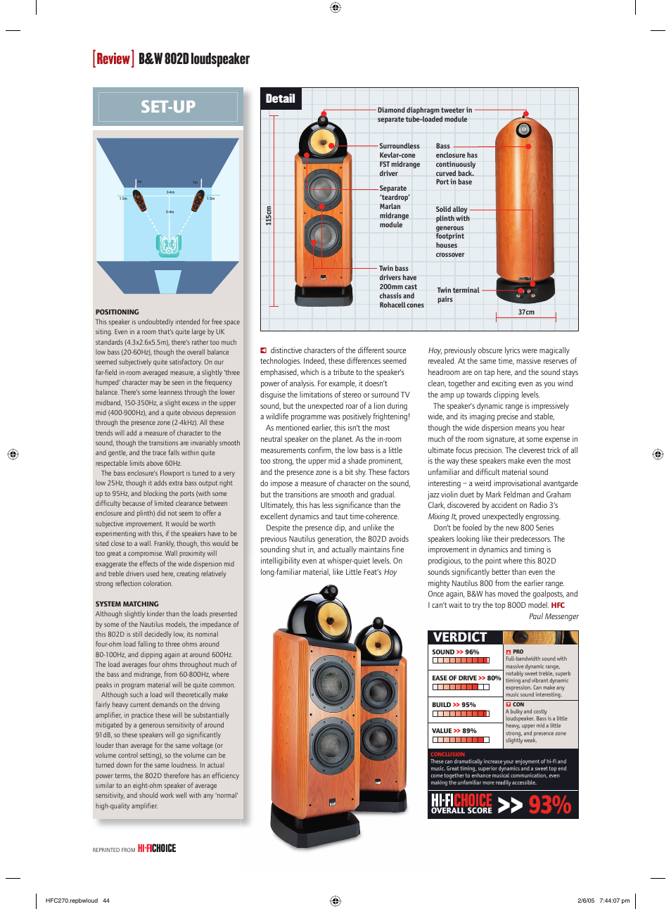 Set-up, Review, B&w 802d loudspeaker | Verdict, Detail | Bowers & Wilkins 802D User Manual | Page 3 / 3