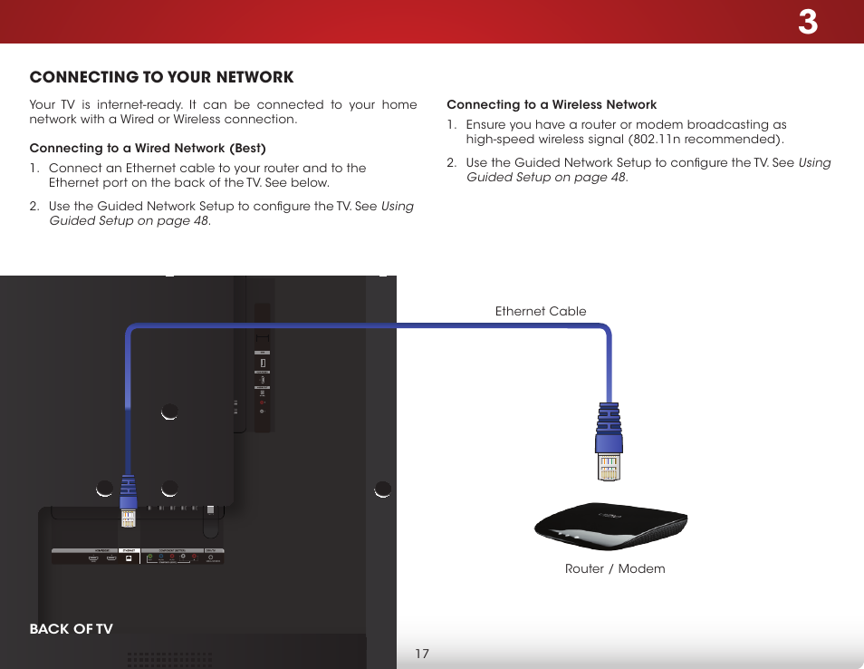 Connecting to your network, Connecting to a wired network (best), Connecting to a wireless network | Vizio D650i-B2 - User Manual User Manual | Page 23 / 79