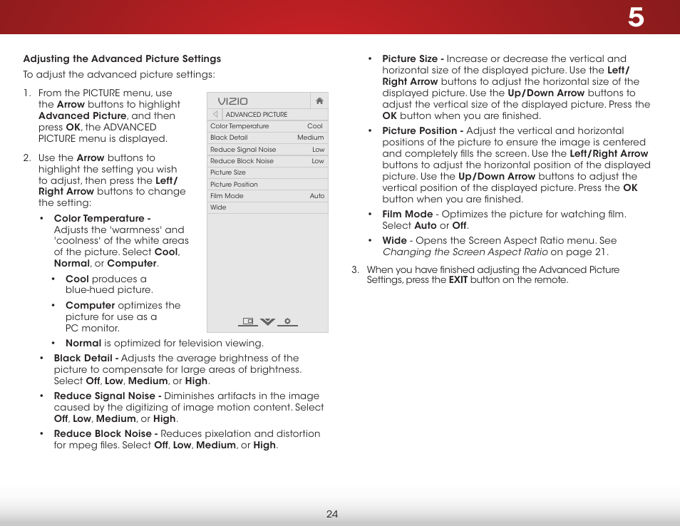 Adjusting the advanced picture settings | Vizio D650i-B2 - User Manual User Manual | Page 30 / 79