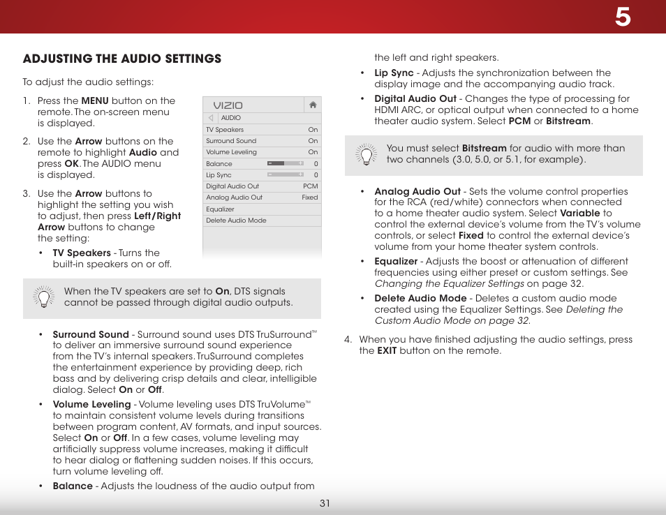 Adjusting the audio settings | Vizio D650i-B2 - User Manual User Manual | Page 37 / 79