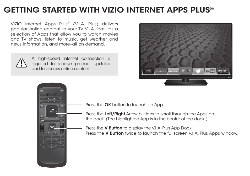 Getting started with vizio internet apps plus, Vizio internet apps plus | Vizio D650i-B2 - Quickstart Guide User Manual | Page 16 / 24