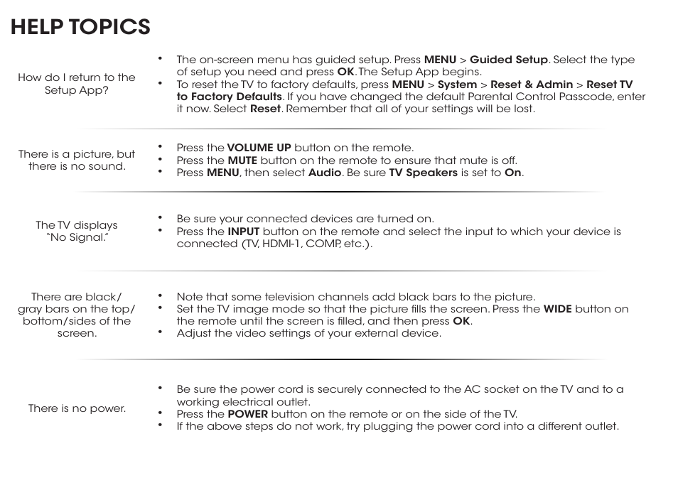 Help topics | Vizio D650i-B2 - Quickstart Guide User Manual | Page 20 / 24