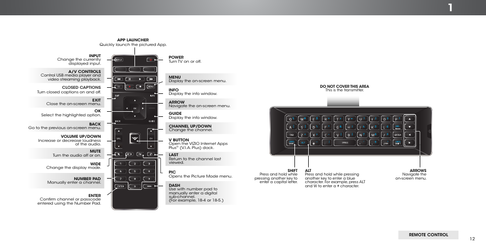 Remote control front | Vizio P502ui-B1/B1E - User Manual User Manual | Page 12 / 69