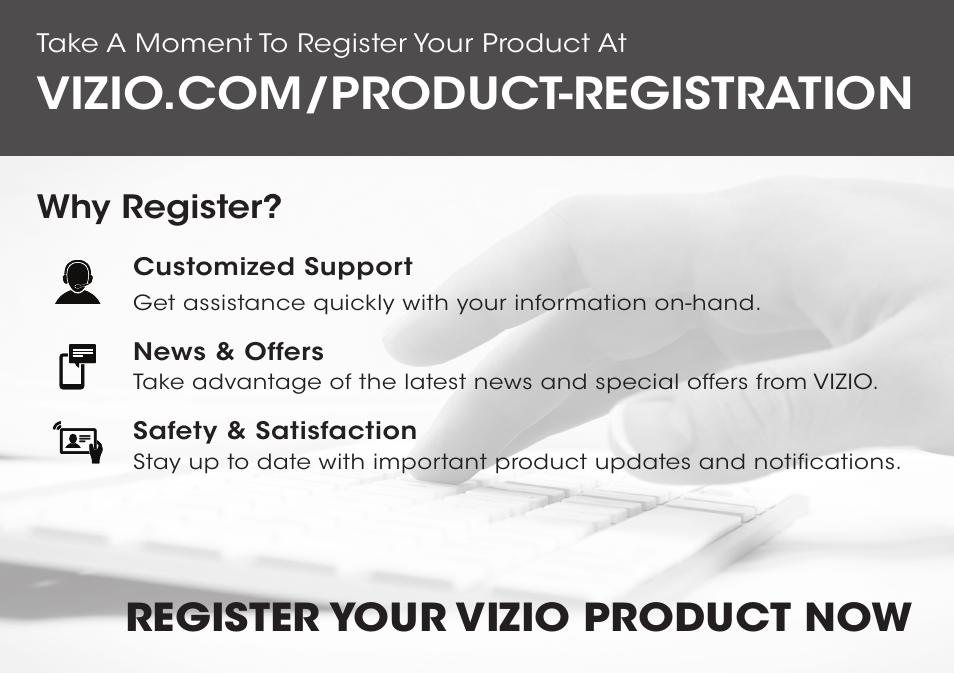Register your vizio product now, Why register | Vizio P502ui-B1 - Quickstart Guide User Manual | Page 26 / 32