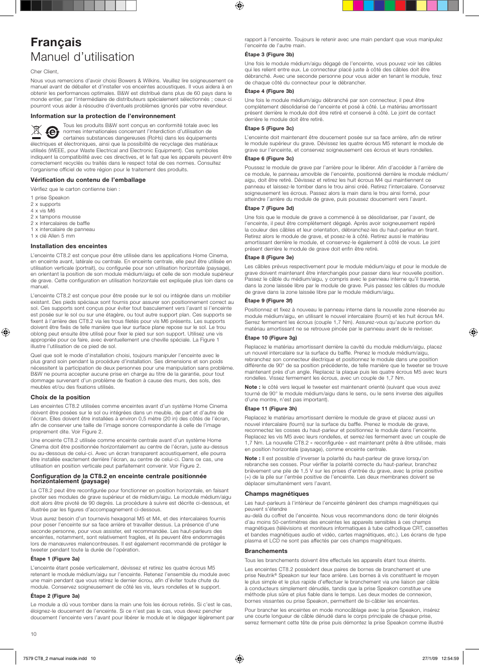 Français manuel d’utilisation | Bowers & Wilkins CT8.2 LCR User Manual | Page 11 / 38