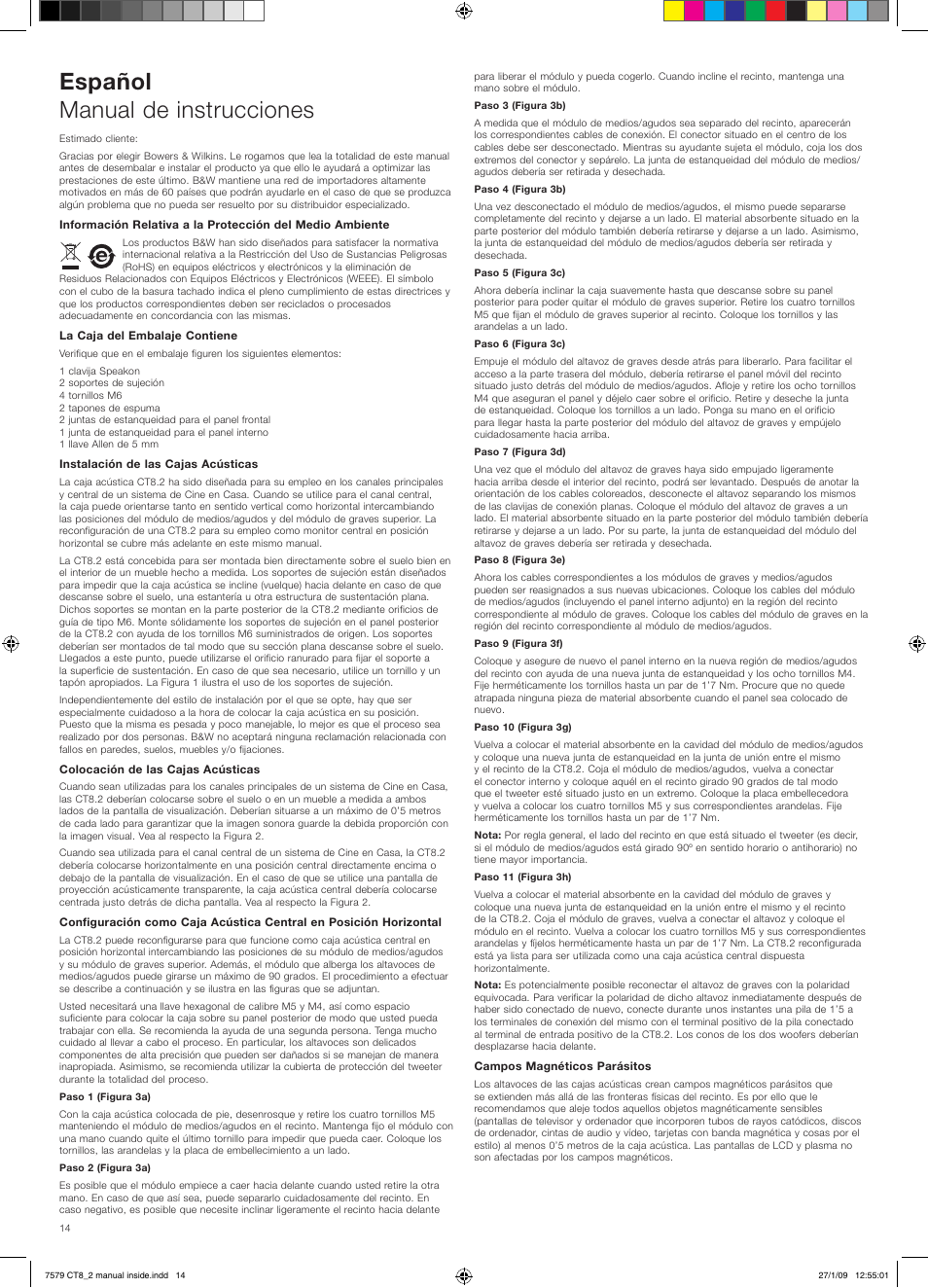 Español manual de instrucciones | Bowers & Wilkins CT8.2 LCR User Manual | Page 15 / 38