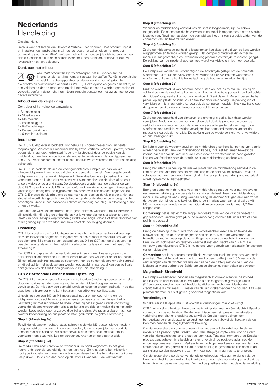 Nederlands handleiding | Bowers & Wilkins CT8.2 LCR User Manual | Page 19 / 38