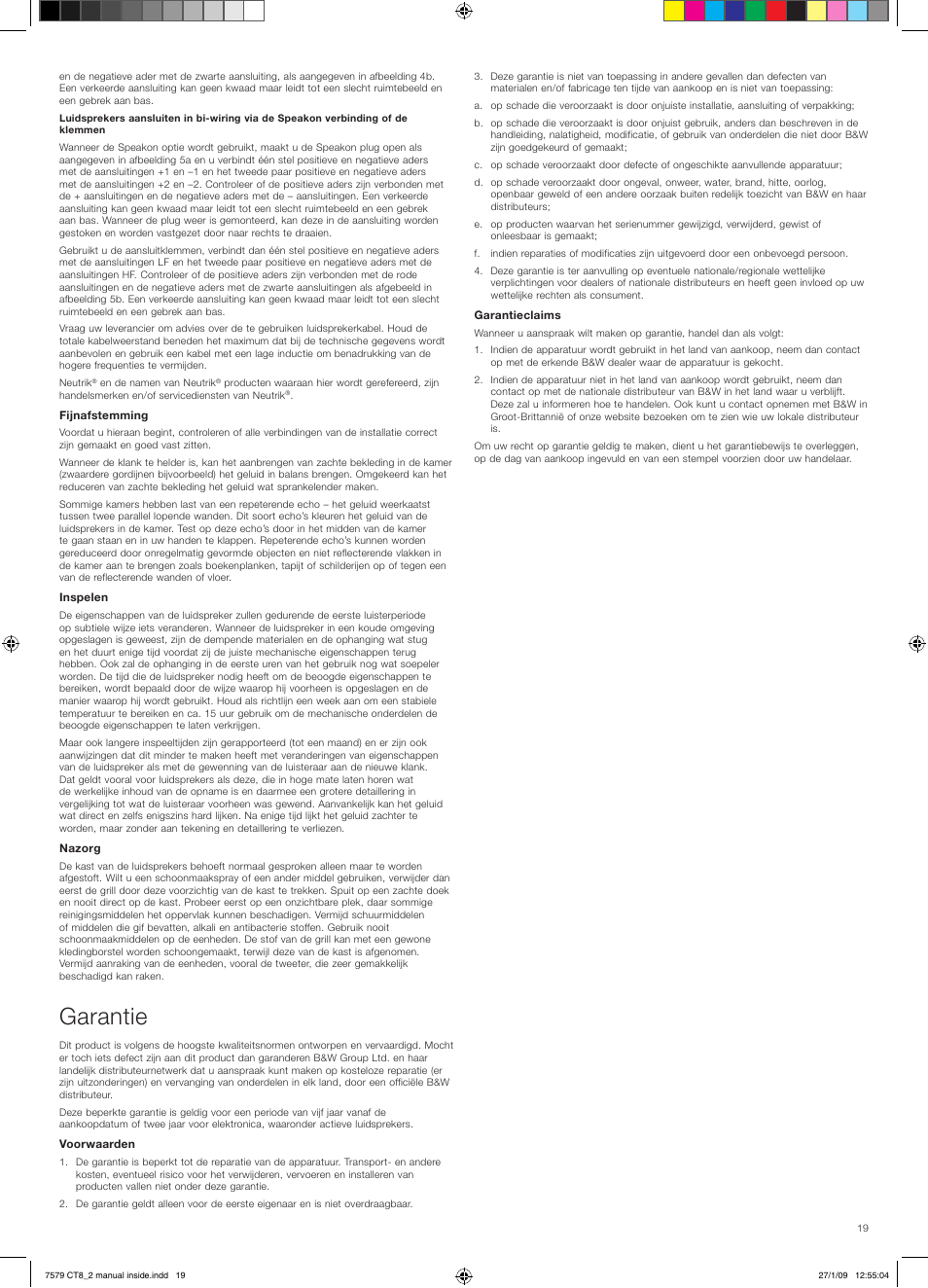 Garantie | Bowers & Wilkins CT8.2 LCR User Manual | Page 20 / 38