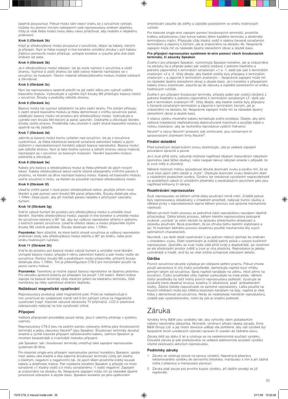 Záruka | Bowers & Wilkins CT8.2 LCR User Manual | Page 26 / 38