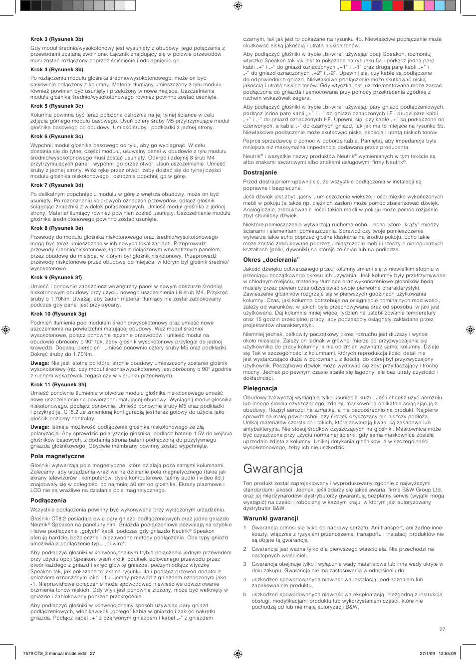 Gwarancja | Bowers & Wilkins CT8.2 LCR User Manual | Page 28 / 38