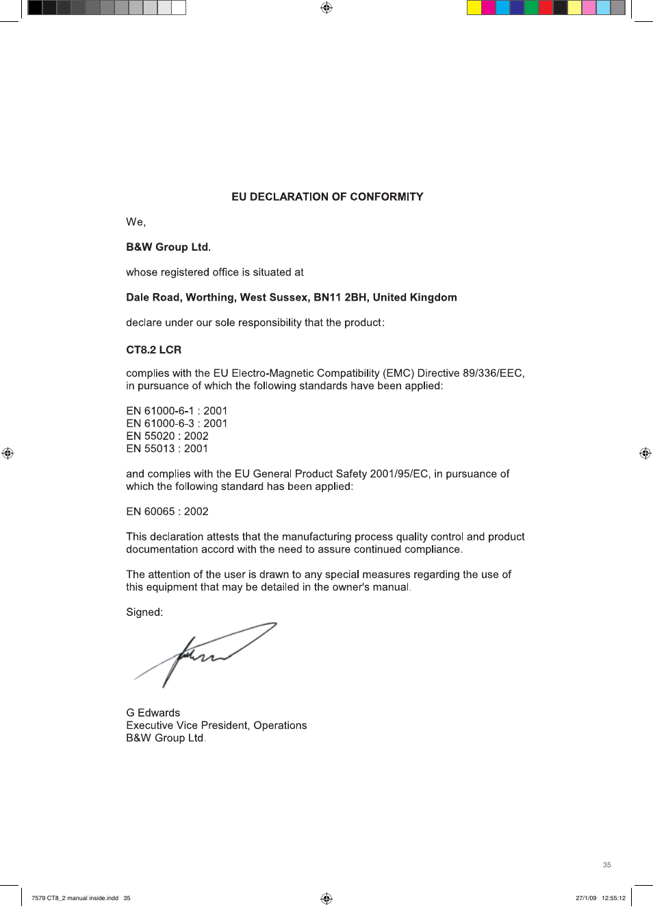 Ct8.2 lcr | Bowers & Wilkins CT8.2 LCR User Manual | Page 36 / 38