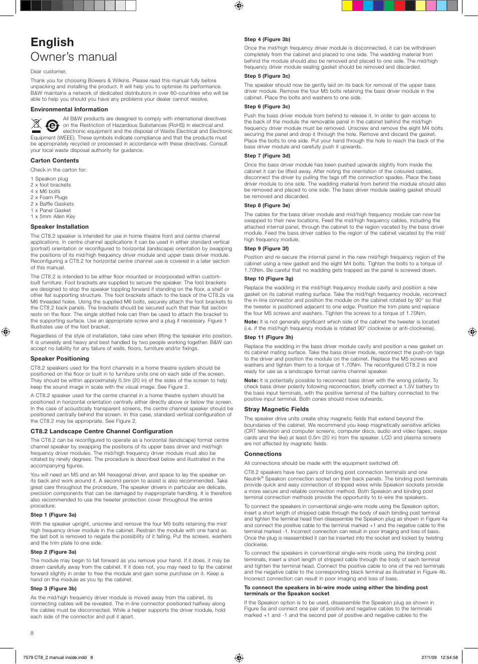 English owner’s manual | Bowers & Wilkins CT8.2 LCR User Manual | Page 9 / 38