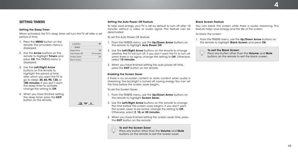 Setting timers, Vizio | Vizio P552ui-B2 - User Manual User Manual | Page 33 / 69