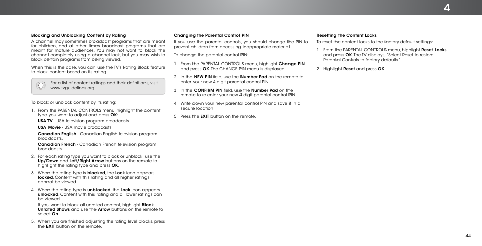 Resetting the content locks | Vizio P552ui-B2 - User Manual User Manual | Page 44 / 69
