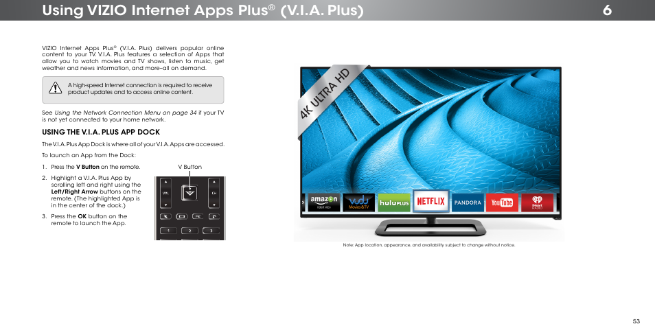 Using vizio internet apps plus, V.i.a. plus), 6using vizio internet apps plus | Vizio P552ui-B2 - User Manual User Manual | Page 53 / 69