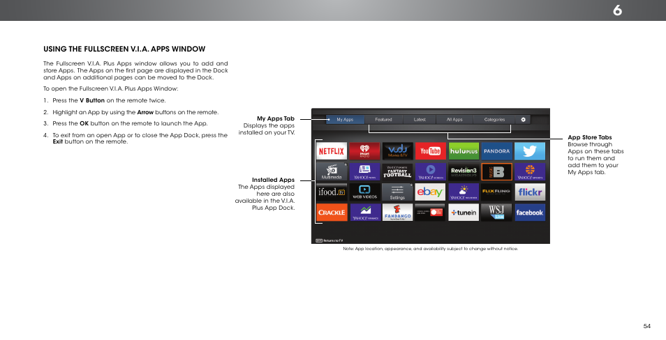 Using the fullscreen v.i.a. apps window | Vizio P552ui-B2 - User Manual User Manual | Page 54 / 69