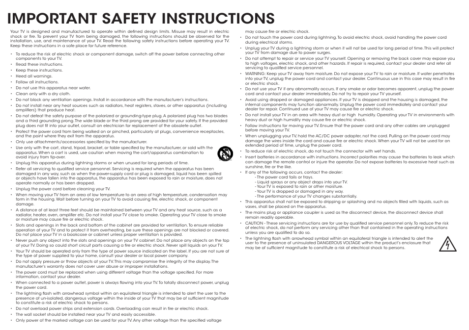 Important safety instructions | Vizio P552ui-B2 - Quickstart Guide User Manual | Page 2 / 32