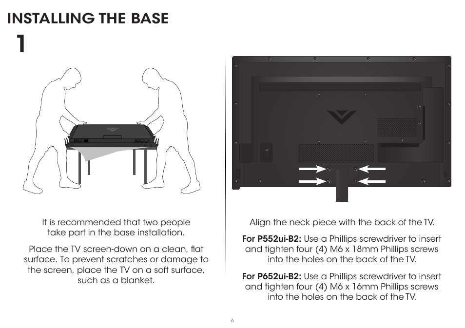 Installing the base | Vizio P552ui-B2 - Quickstart Guide User Manual | Page 6 / 32