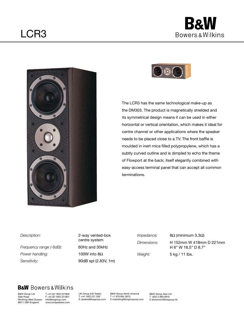 Bowers & Wilkins 300 Series LCR3 User Manual | 1 page