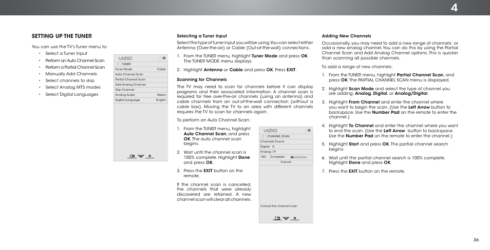 Setting up the tuner, Vizio | Vizio P602ui-B3 - User Manual User Manual | Page 36 / 69