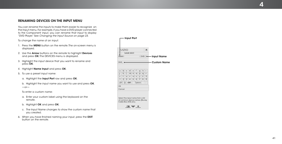 Renaming devices on the input menu, Vizio | Vizio P602ui-B3 - User Manual User Manual | Page 41 / 69