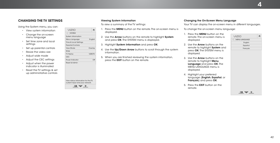 Changing the tv settings, Vizio | Vizio P602ui-B3 - User Manual User Manual | Page 42 / 69