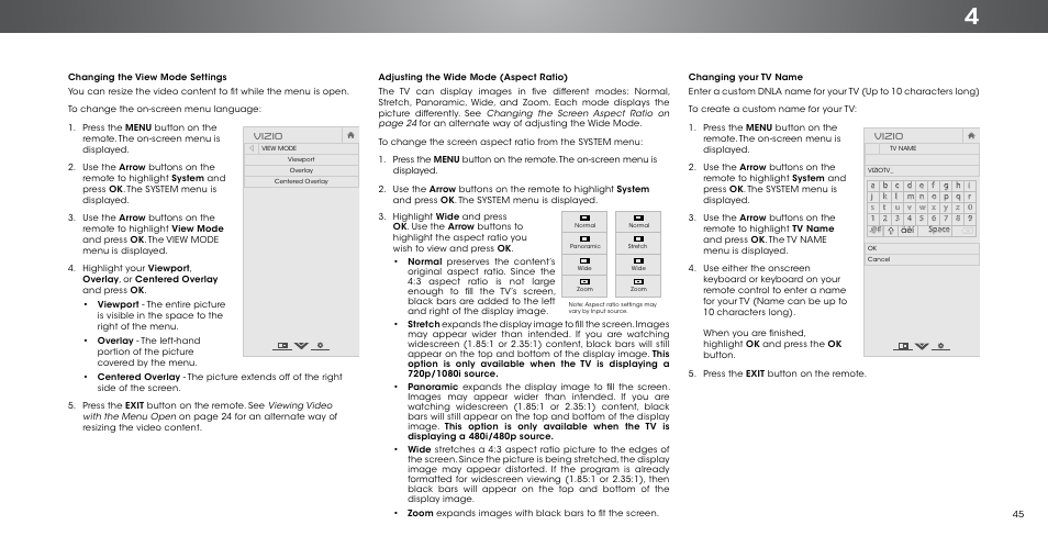 Adjusting, Changing the view mode, Vizio | Vizio P602ui-B3 - User Manual User Manual | Page 45 / 69