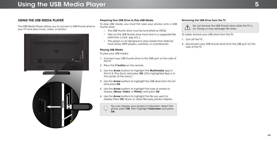 5using the usb media player | Vizio P602ui-B3 - User Manual User Manual | Page 49 / 69