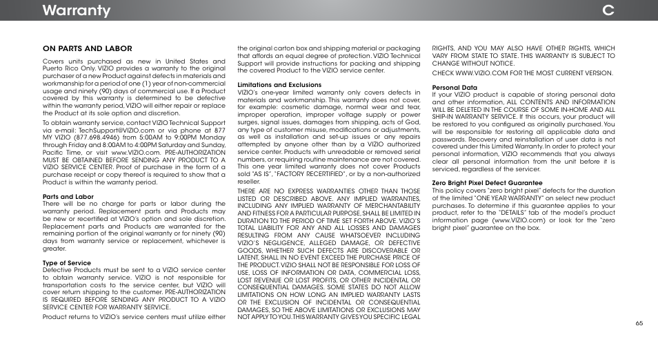 Cwarranty | Vizio P602ui-B3 - User Manual User Manual | Page 65 / 69