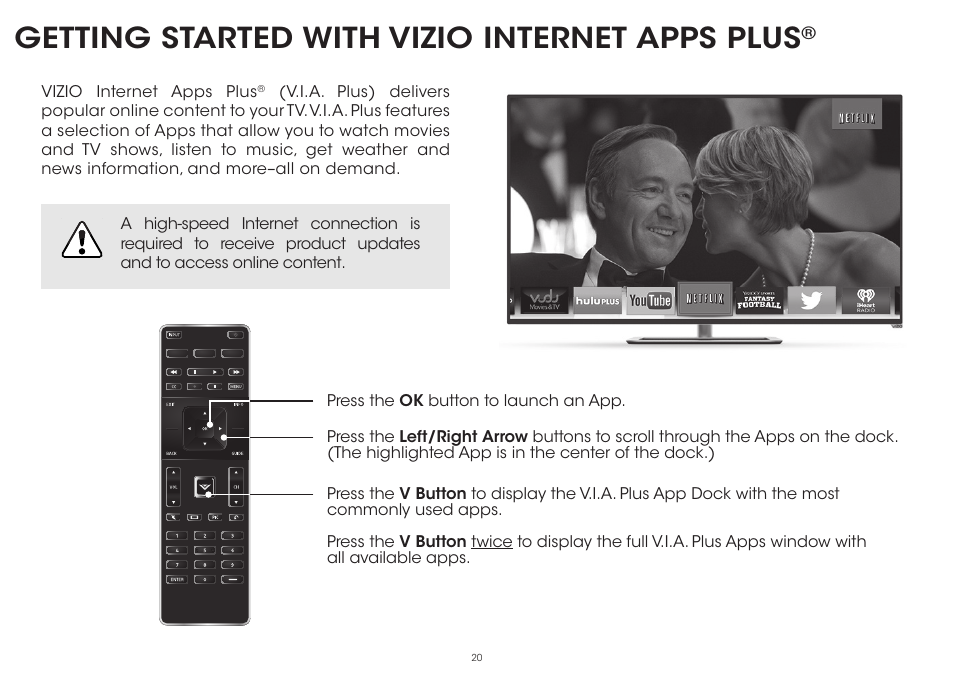 Getting started with vizio internet apps plus | Vizio P602ui-B3 - Quickstart Guide User Manual | Page 20 / 32