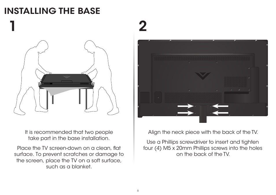 Installing the base | Vizio P602ui-B3 - Quickstart Guide User Manual | Page 6 / 32